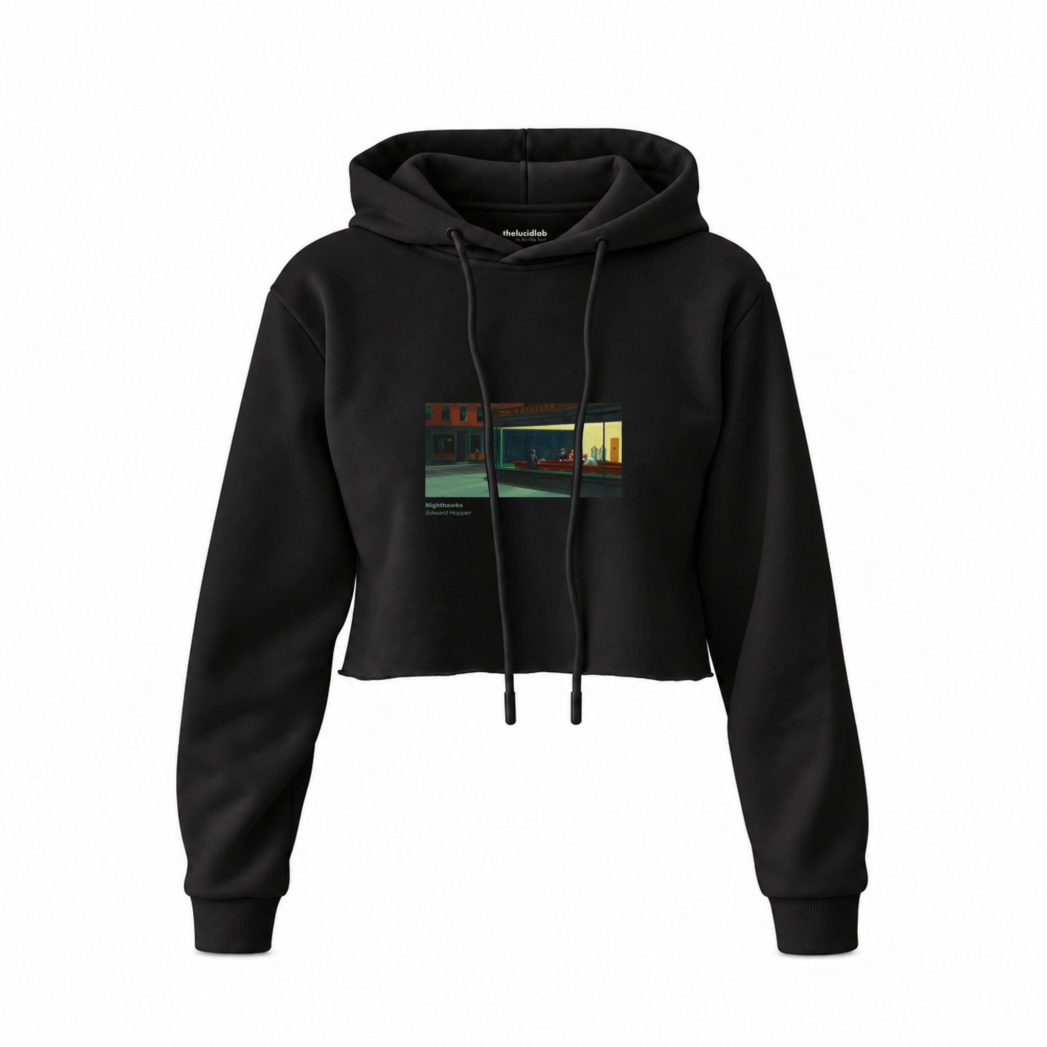 Nighthawks Crop Hoodie — Siyah — Ön baskı