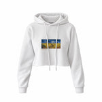 Buğday Tarlası ve Kargalar Crop Hoodie — Beyaz — Ön baskı