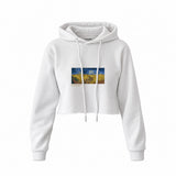 Buğday Tarlası ve Kargalar Crop Hoodie — Beyaz — Ön baskı