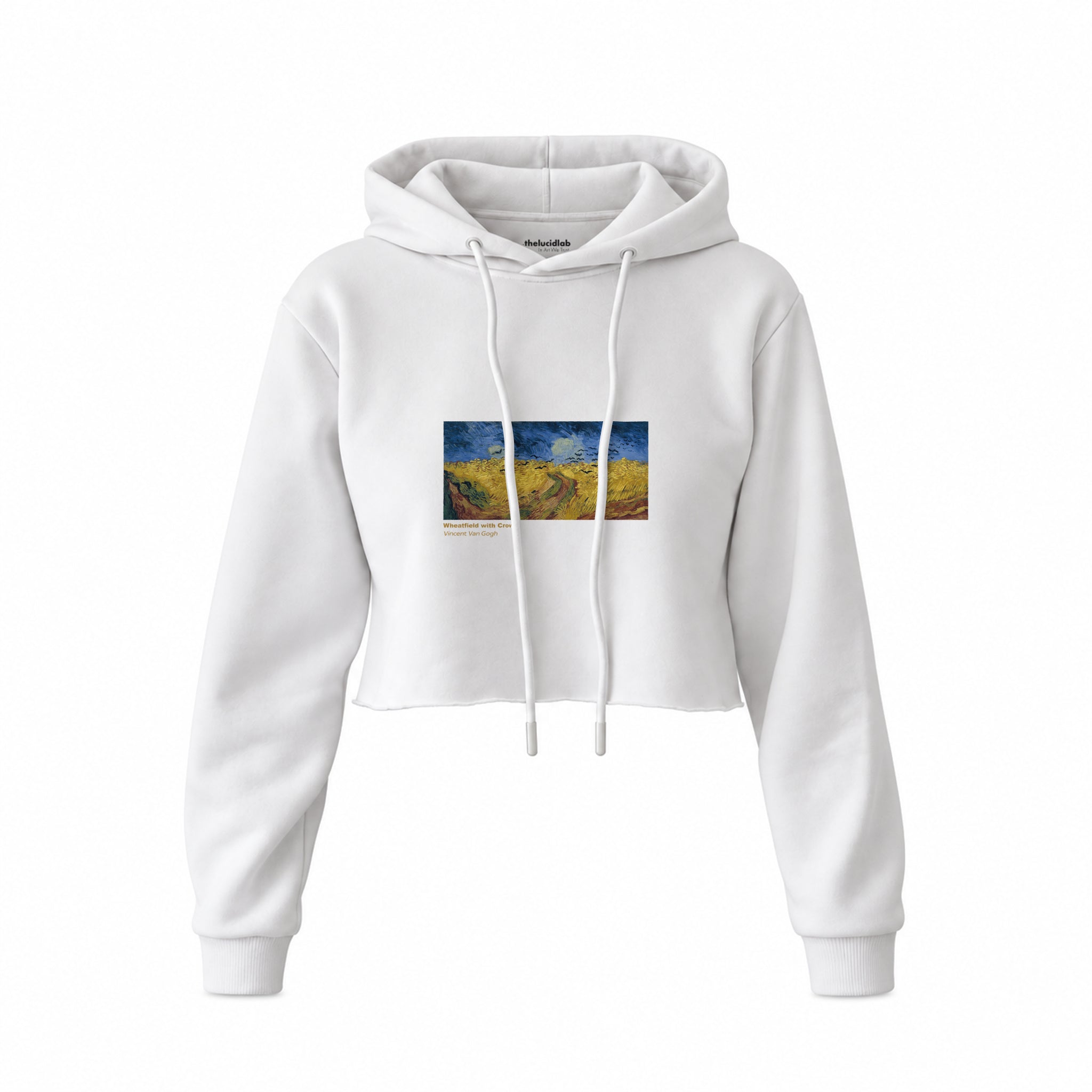 Buğday Tarlası ve Kargalar Crop Hoodie — Beyaz — Ön baskı