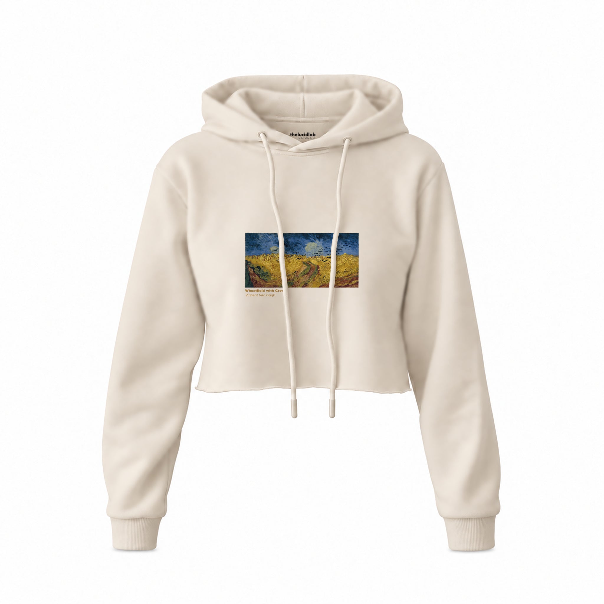 Buğday Tarlası ve Kargalar Crop Hoodie — Krem — Ön baskı