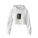Skull of a Skeleton with Burning Cigarette Crop Hoodie — Beyaz — Ön baskı