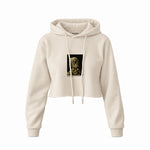 Skull of a Skeleton with Burning Cigarette Crop Hoodie — Krem — Ön baskı