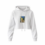 Café Terrace at Night Crop Hoodie — Beyaz — Ön baskı