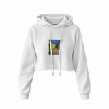 Café Terrace at Night Crop Hoodie — Beyaz — Ön baskı