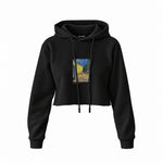 Café Terrace at Night Crop Hoodie — Siyah — Ön baskı