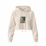 Café Terrace at Night Crop Hoodie — Krem — Ön baskı