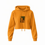 Café Terrace at Night Crop Hoodie — Turuncu — Ön baskı