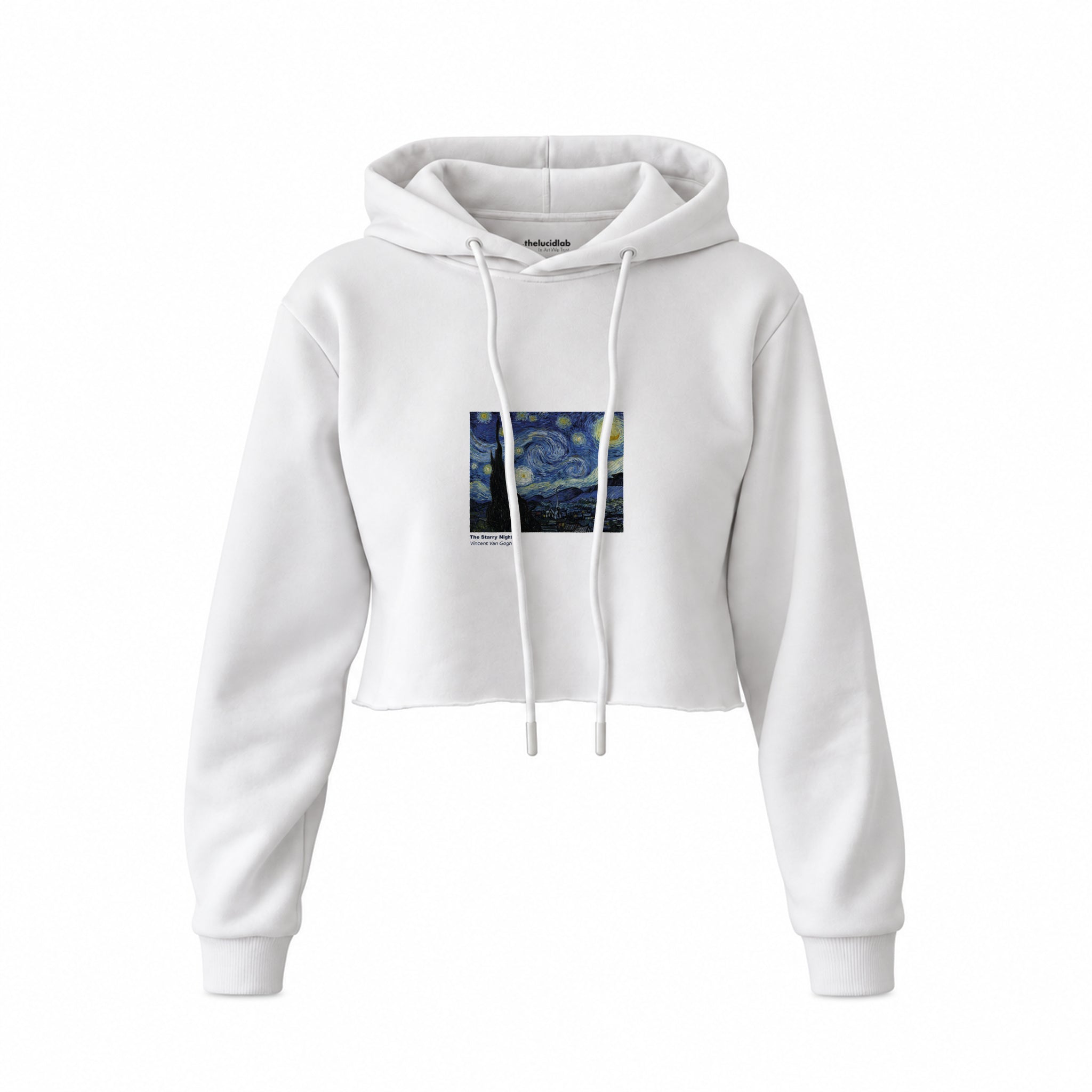 The Starry Night Crop Hoodie — Beyaz — Ön baskı