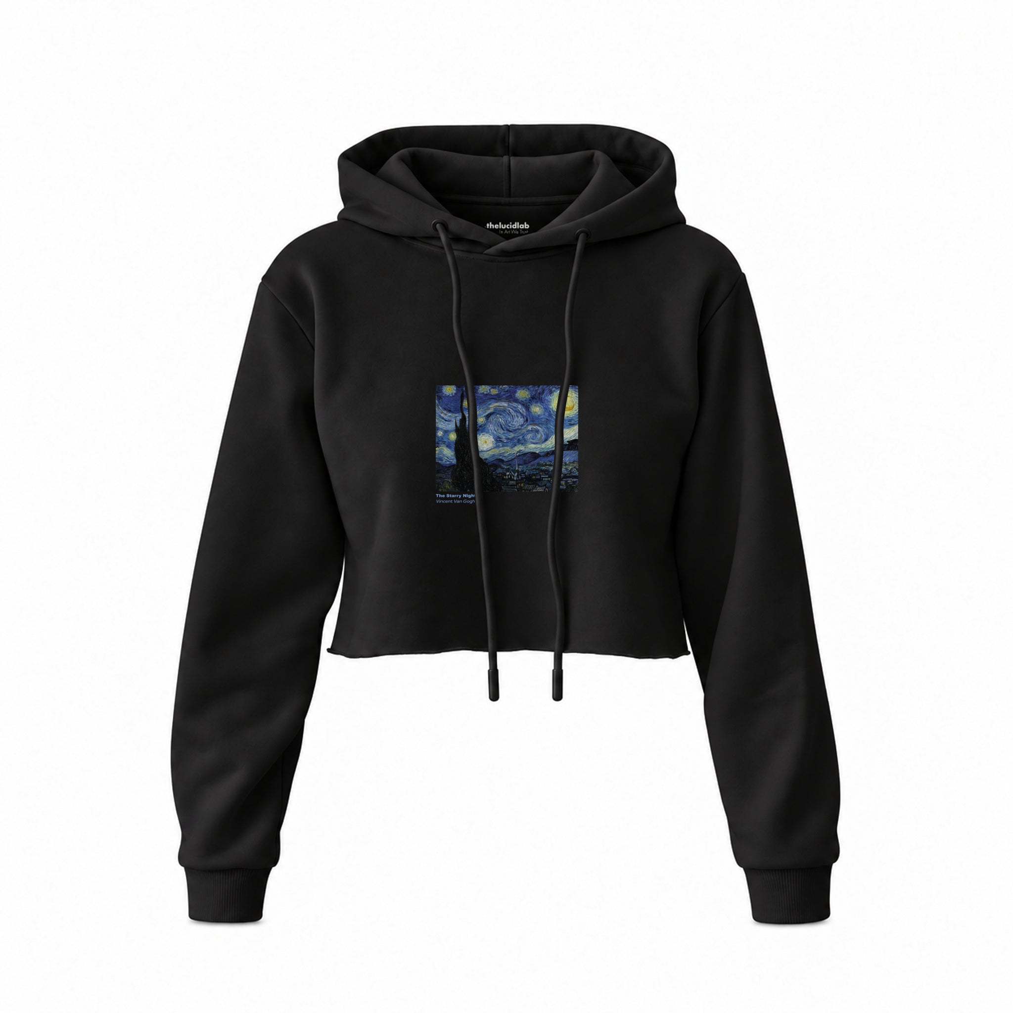 The Starry Night Crop Hoodie — Siyah — Ön baskı