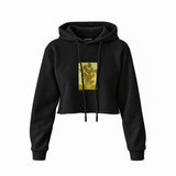 Sunflowers Crop Hoodie — Siyah — Ön baskı