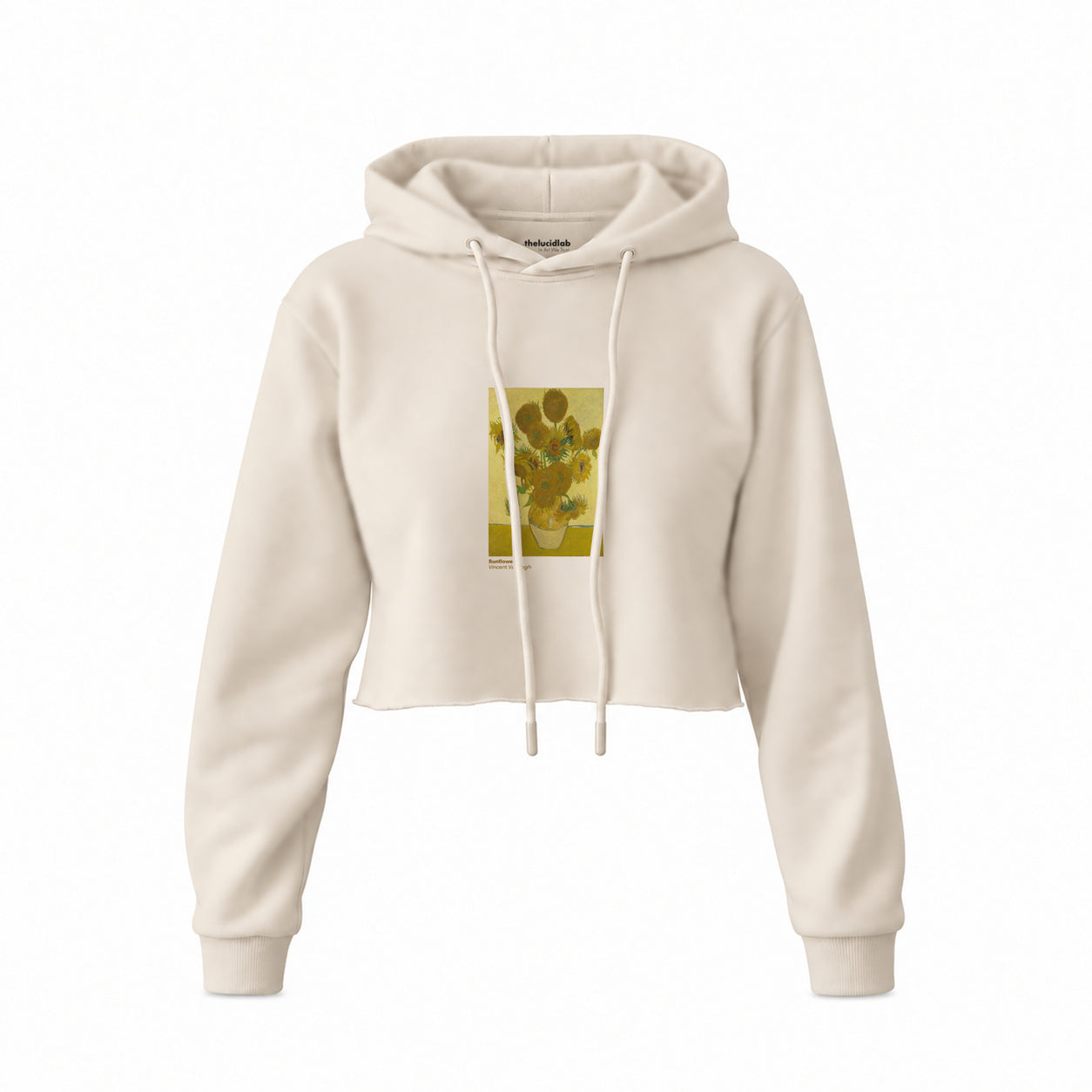 Sunflowers Crop Hoodie — Krem — Ön baskı