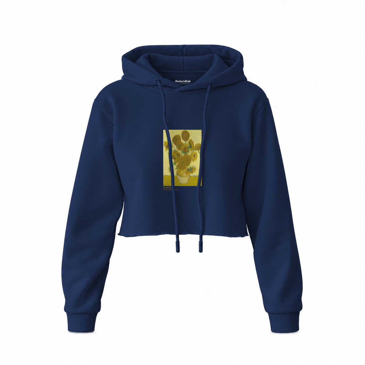 Sunflowers Crop Hoodie — Lacivert — Ön baskı
