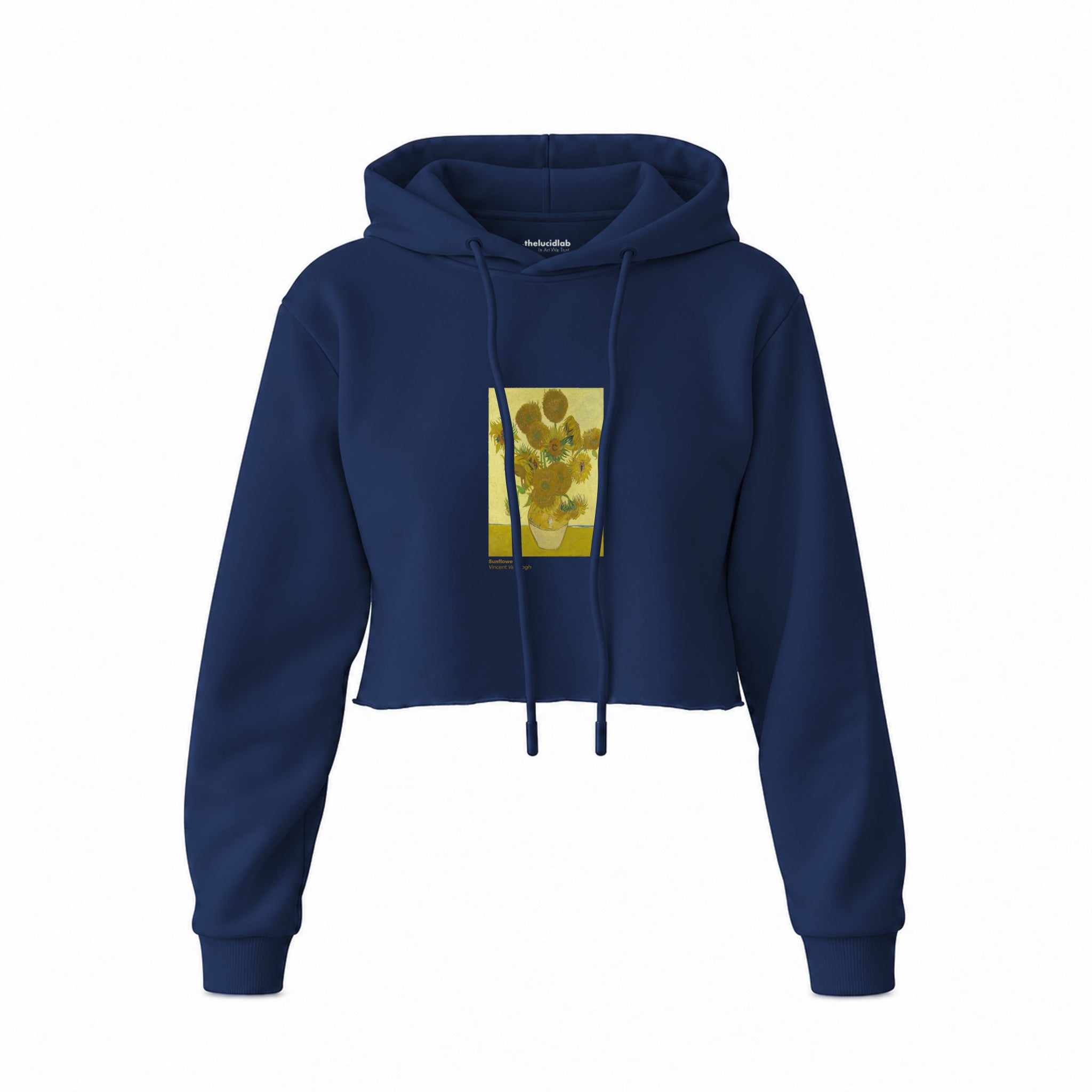 Sunflowers Crop Hoodie — Lacivert — Ön baskı