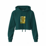 Sunflowers Crop Hoodie — Koyu Yeşil — Ön baskı