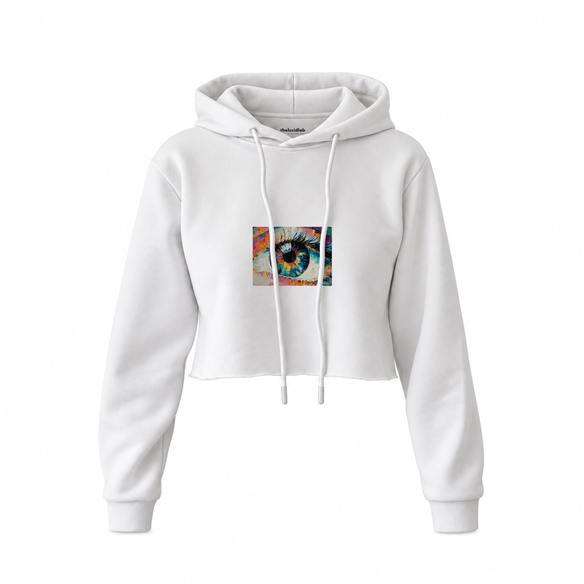 The Eye Crop Hoodie — Beyaz — Ön baskı