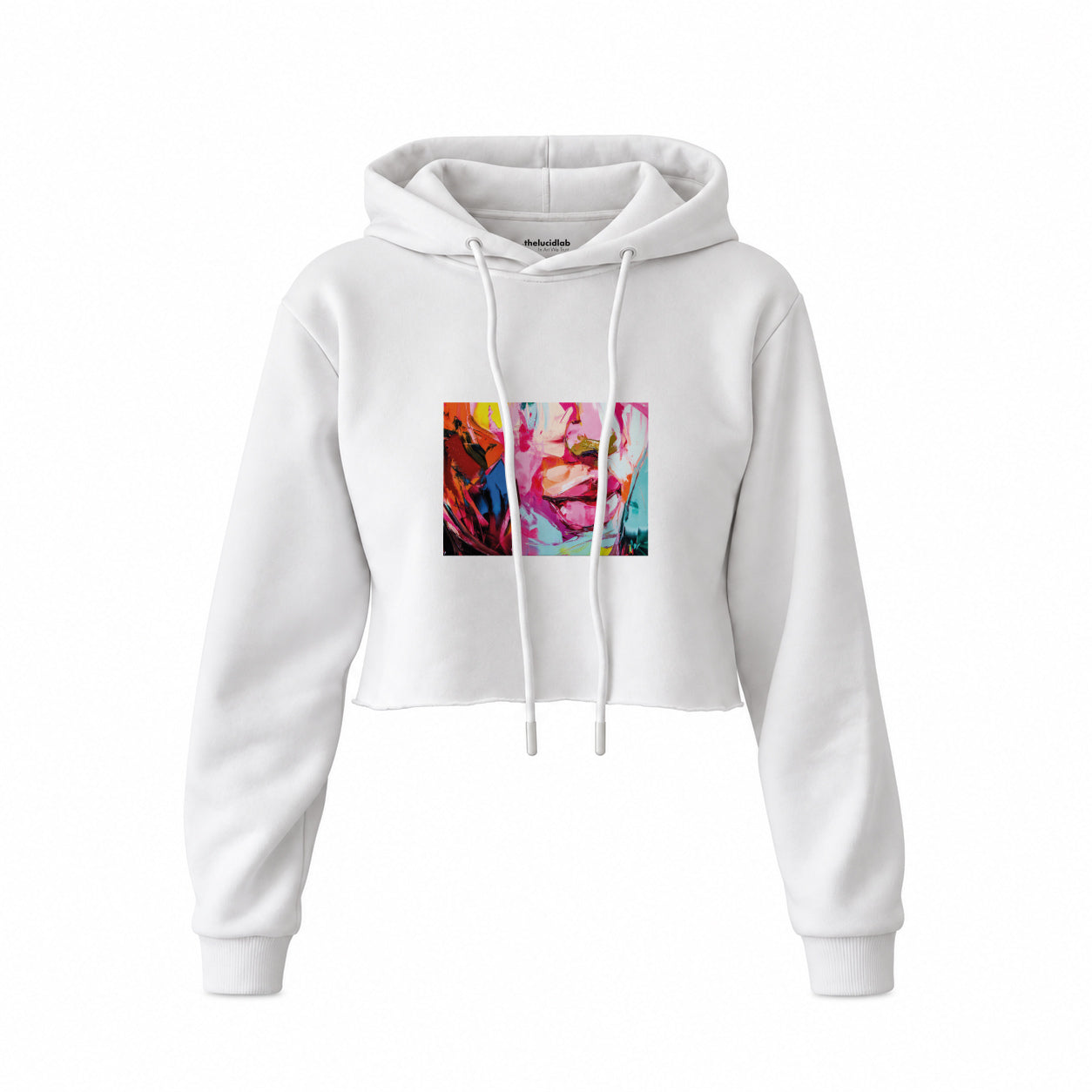 Lips Crop Hoodie — Beyaz — Ön baskı