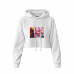 Lips Crop Hoodie — Beyaz — Ön baskı