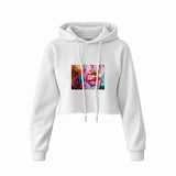 Lips Crop Hoodie — Beyaz — Ön baskı