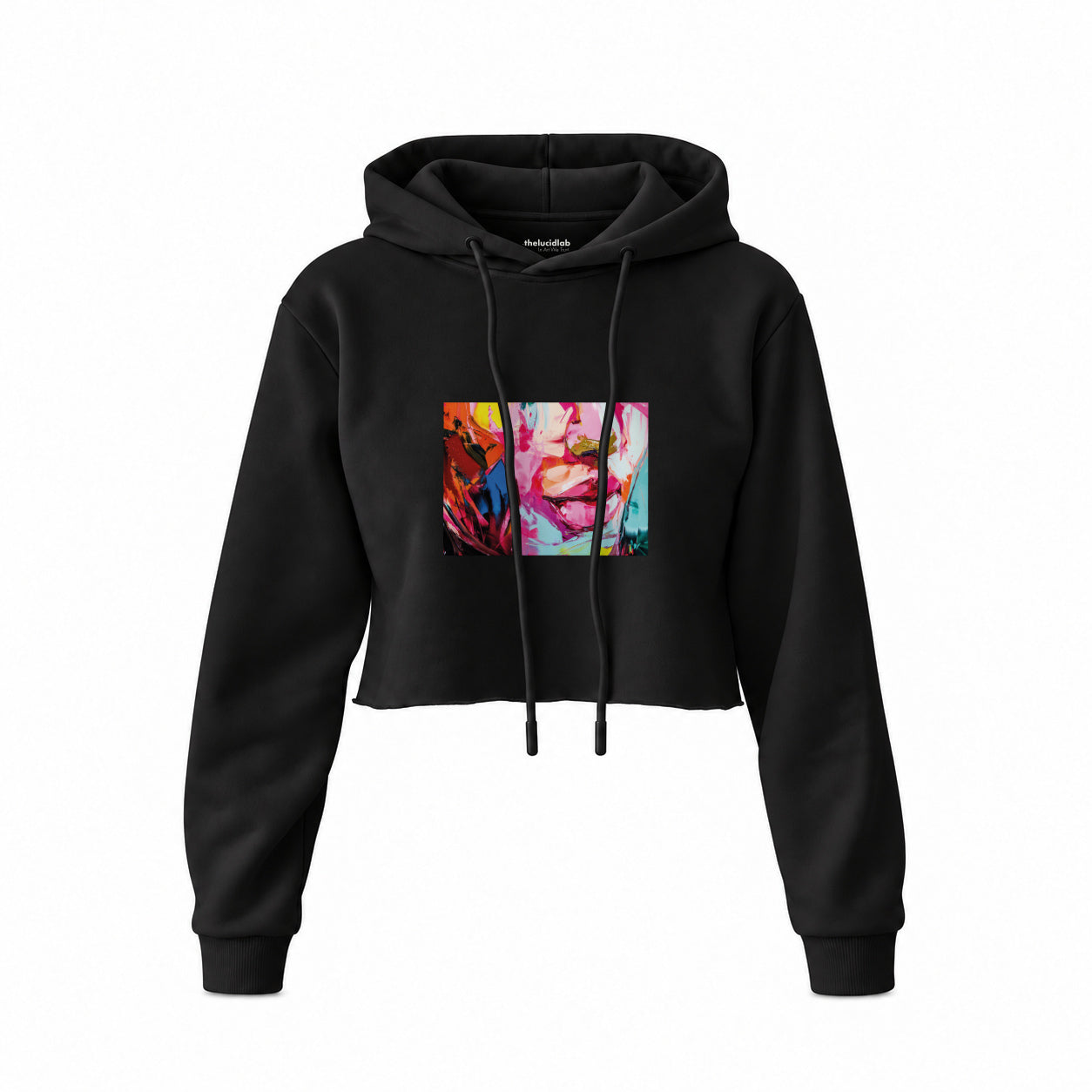 Lips Crop Hoodie — Siyah — Ön baskı