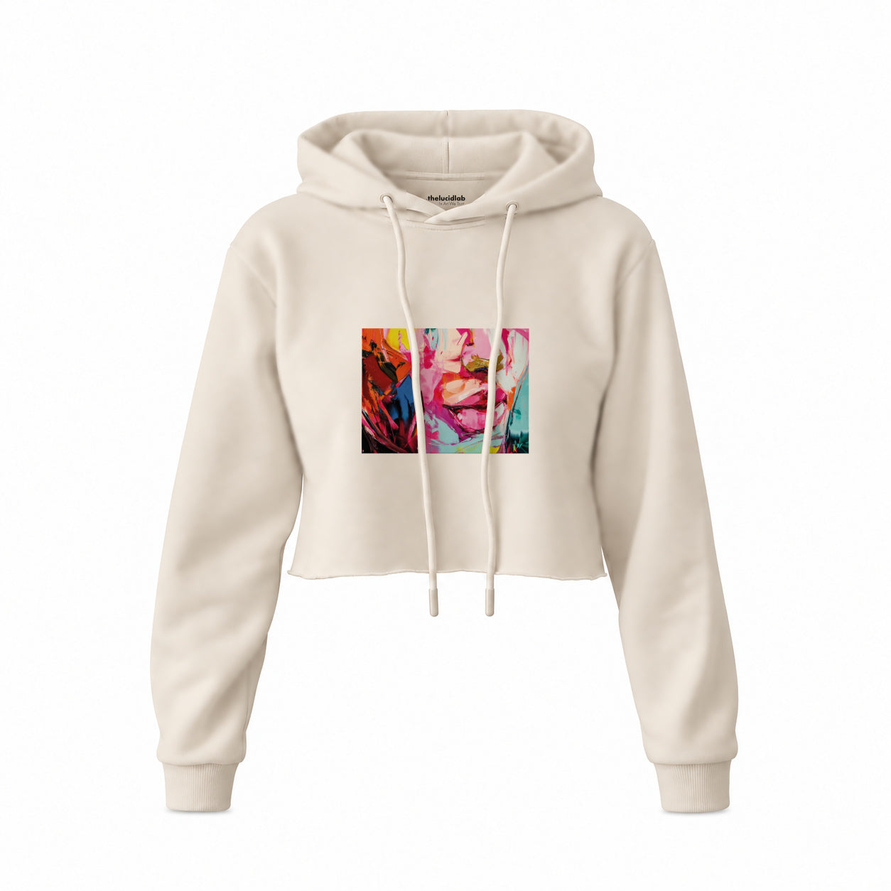 Lips Crop Hoodie — Krem — Ön baskı