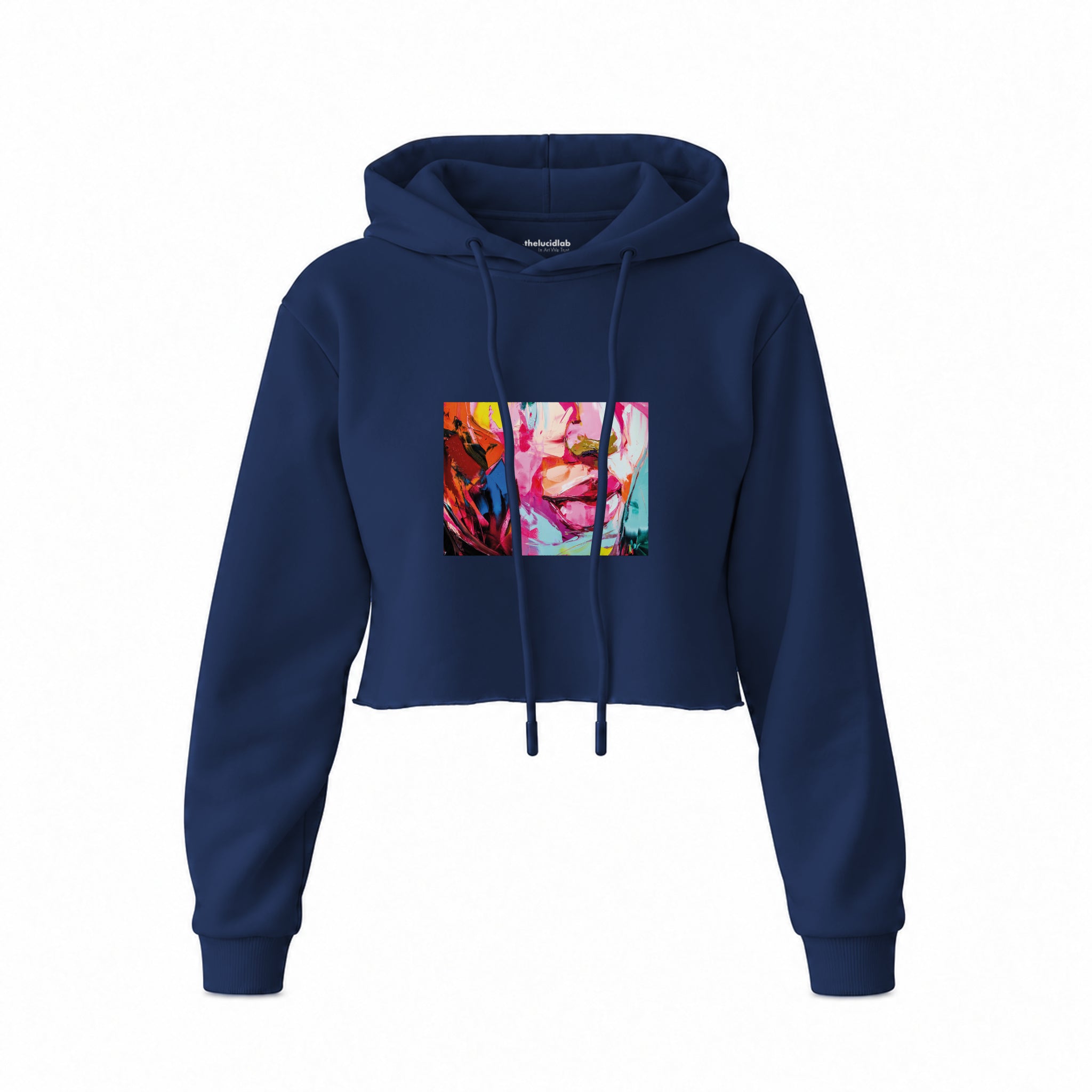 Lips Crop Hoodie — Lacivert — Ön baskı