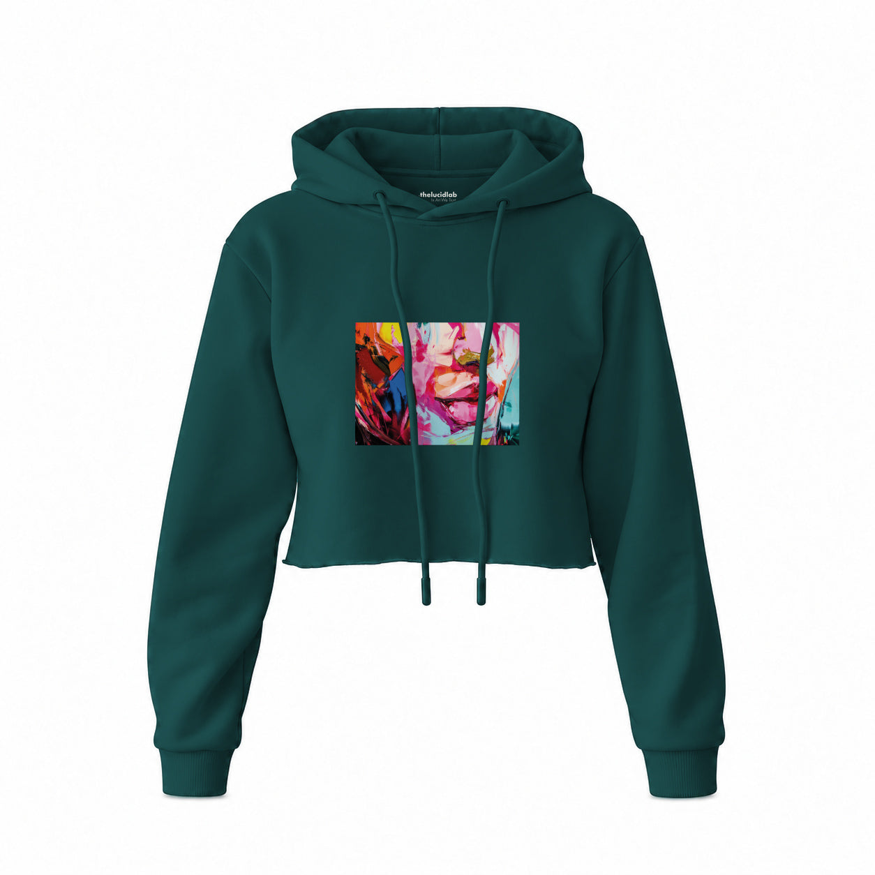 Lips Crop Hoodie — Koyu Yeşil — Ön baskı