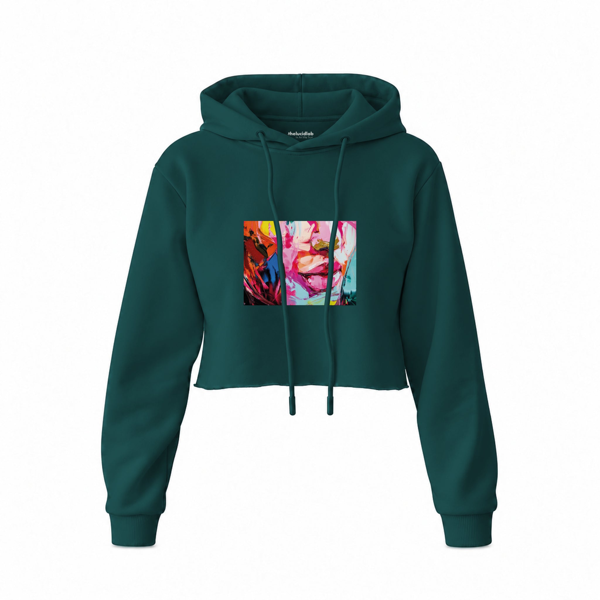 Lips Crop Hoodie — Koyu Yeşil — Ön baskı