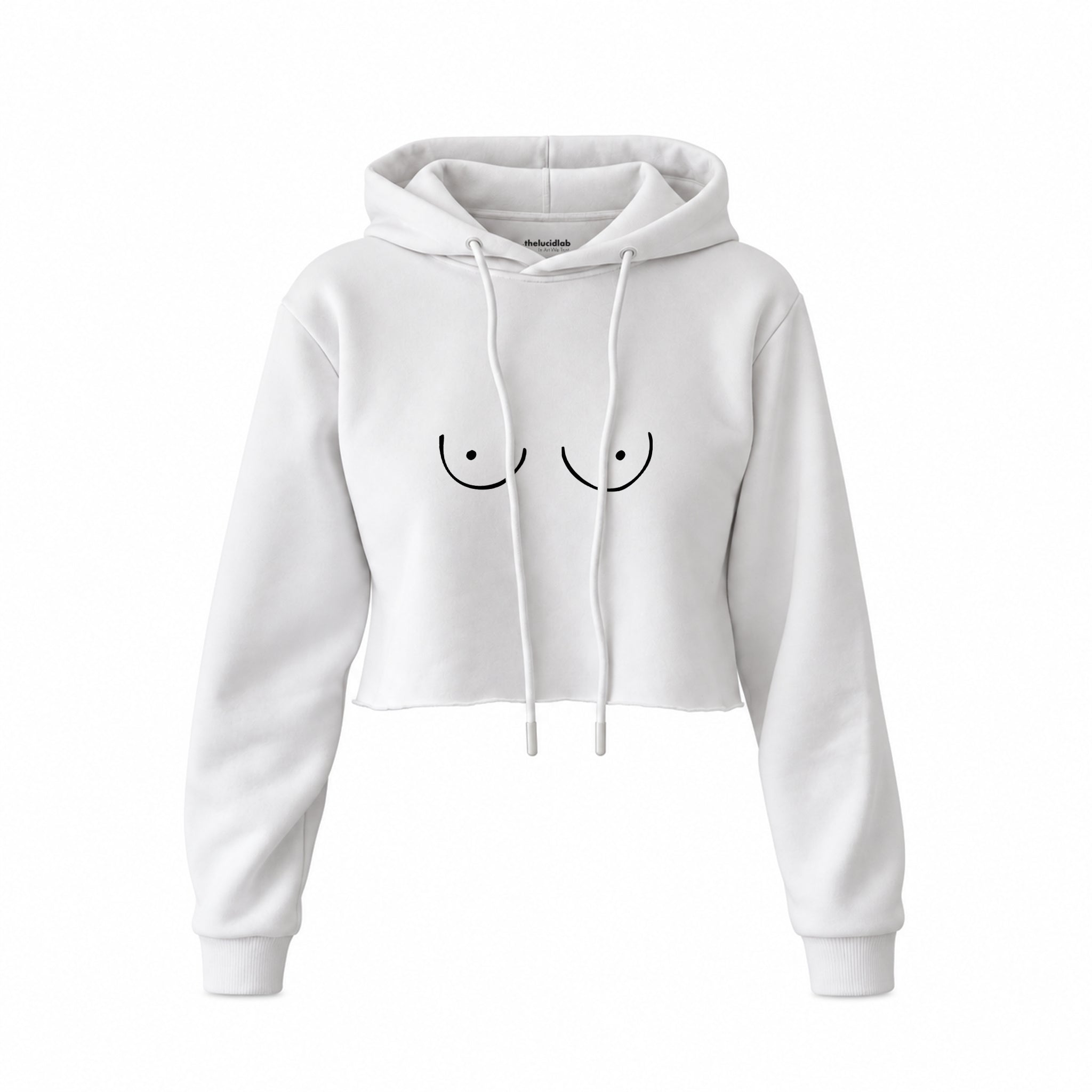 Uncensored Crop Hoodie — Beyaz — Ön baskı