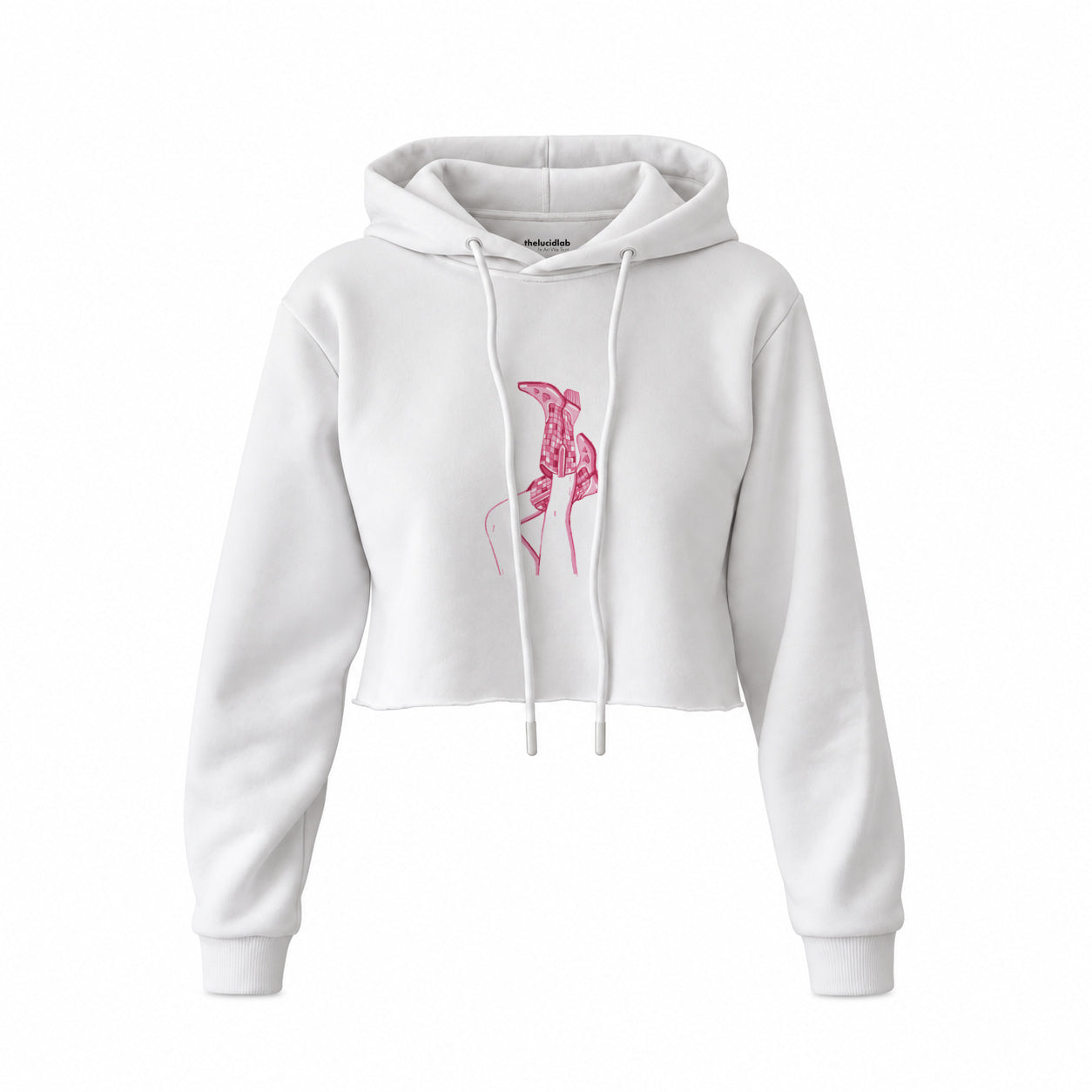 Hot Steps Crop Hoodie — Beyaz — Ön baskı