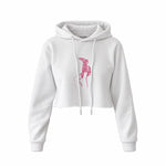 Hot Steps Crop Hoodie — Beyaz — Ön baskı