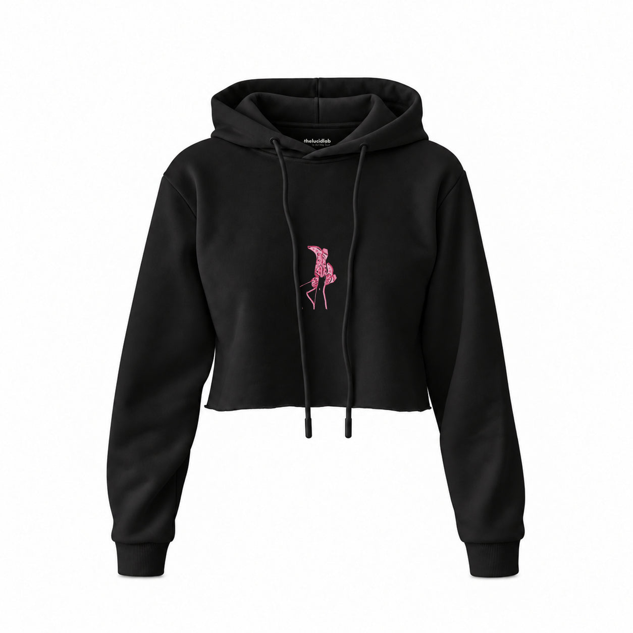 Hot Steps Crop Hoodie — Siyah — Ön baskı