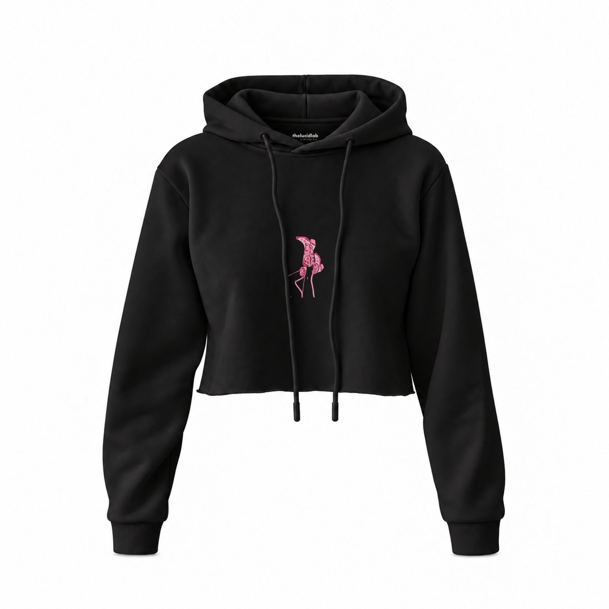 Hot Steps Crop Hoodie — Siyah — Ön baskı