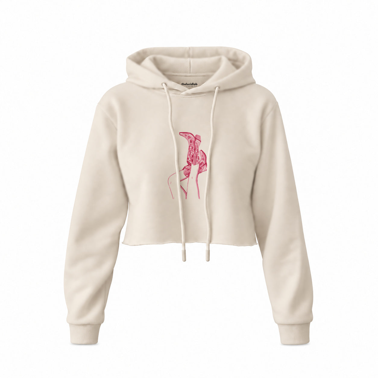 Hot Steps Crop Hoodie — Krem — Ön baskı