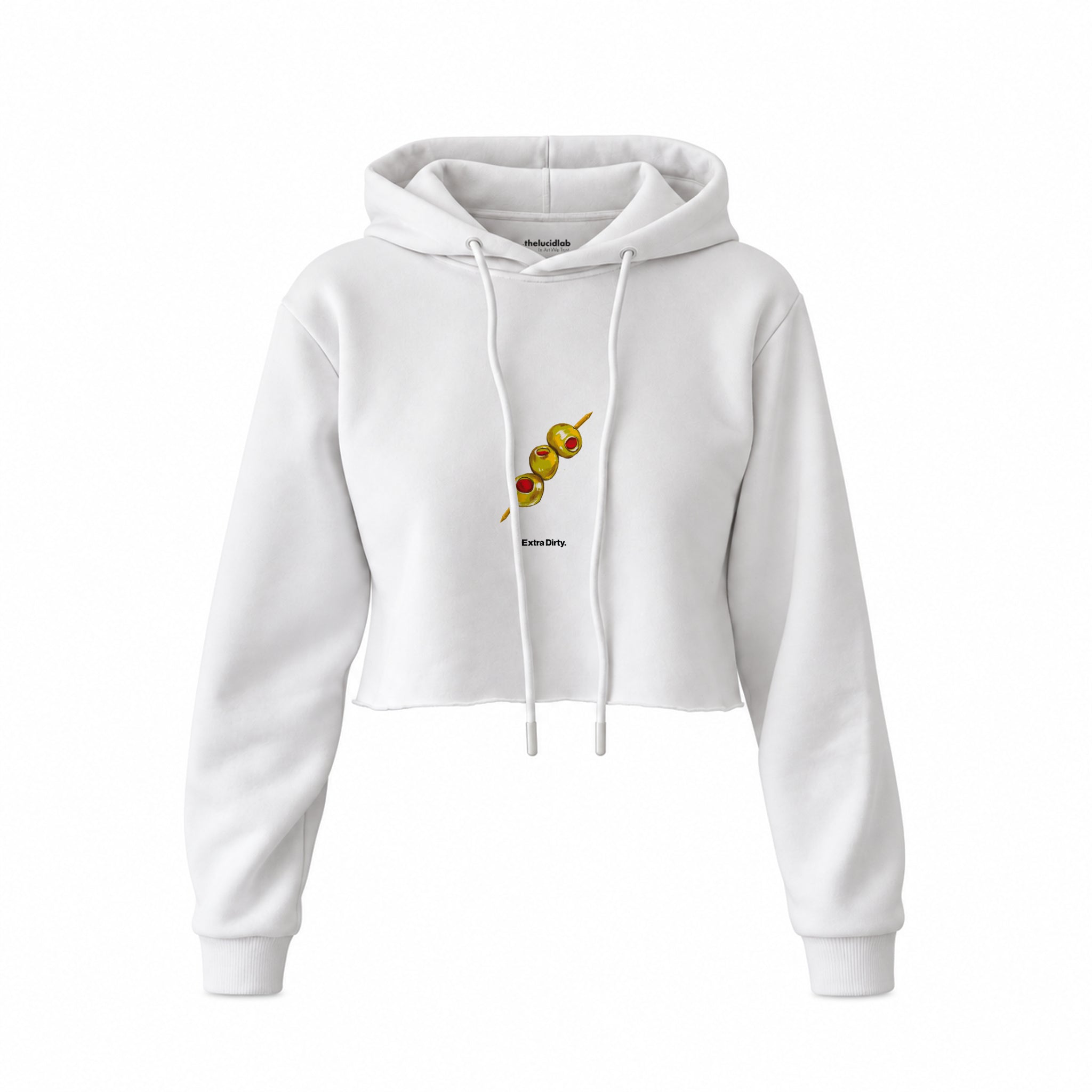 Extra Dirty Crop Hoodie — Beyaz — Ön baskı