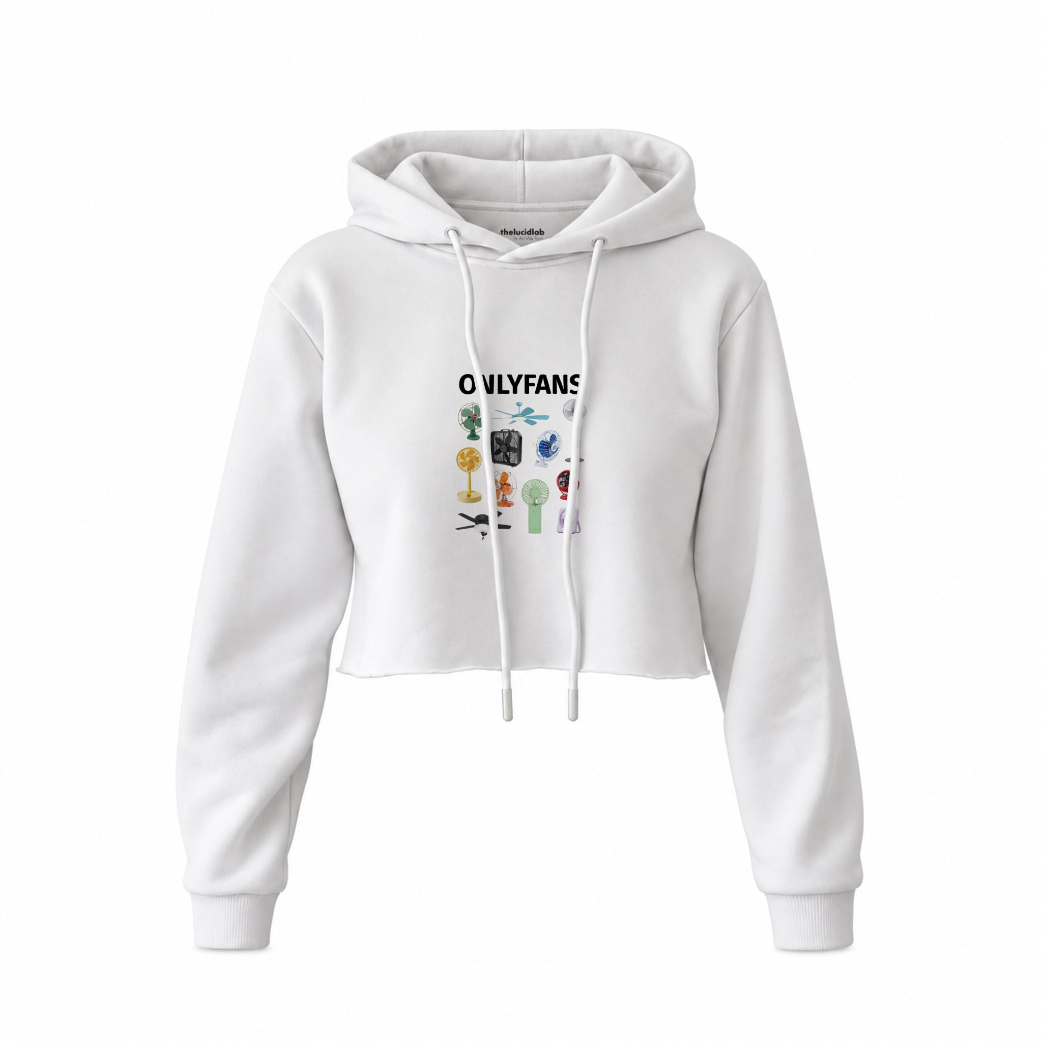 Onlyfans Crop Hoodie — Beyaz — Ön baskı