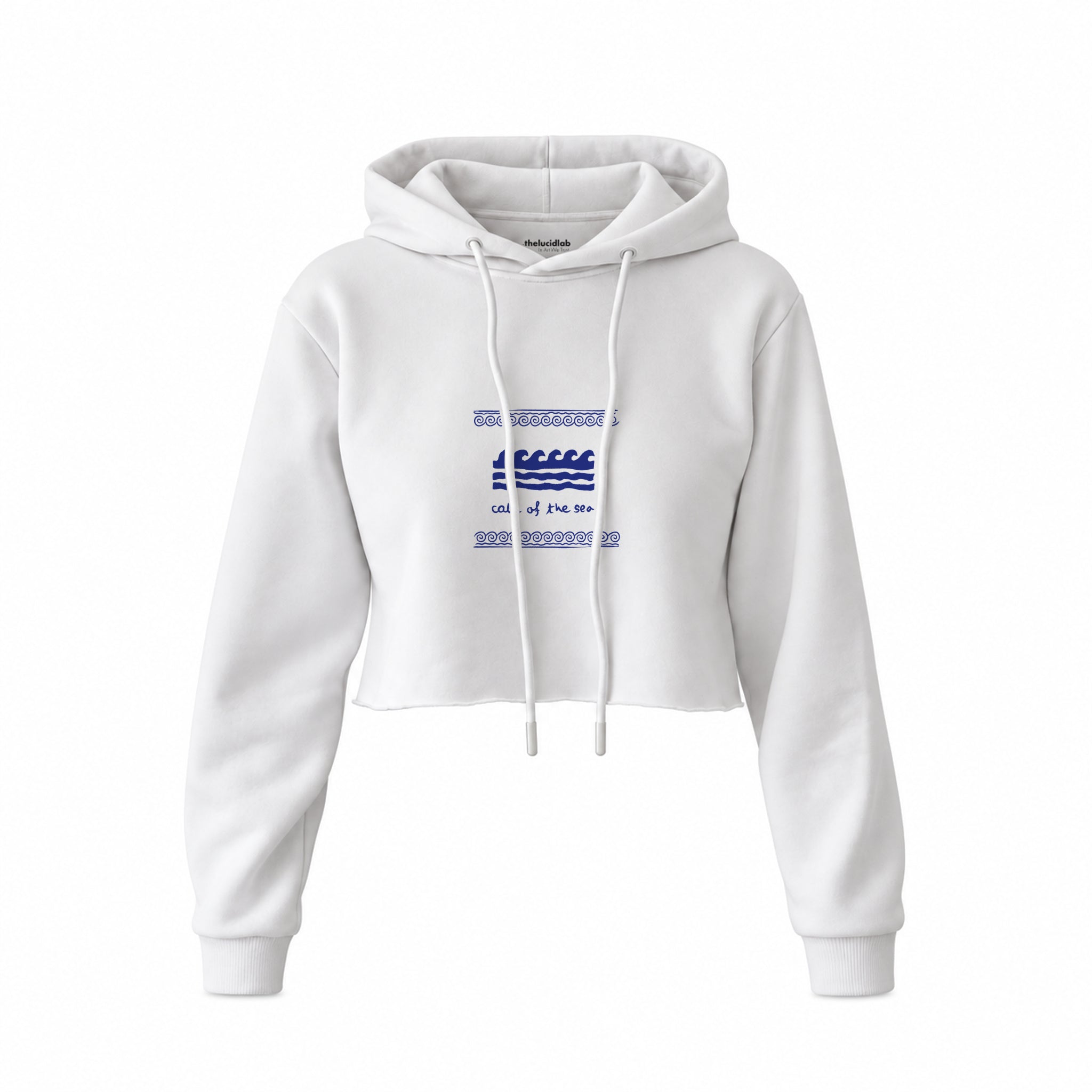 Call Of The Sea Crop Hoodie — Beyaz — Ön baskı