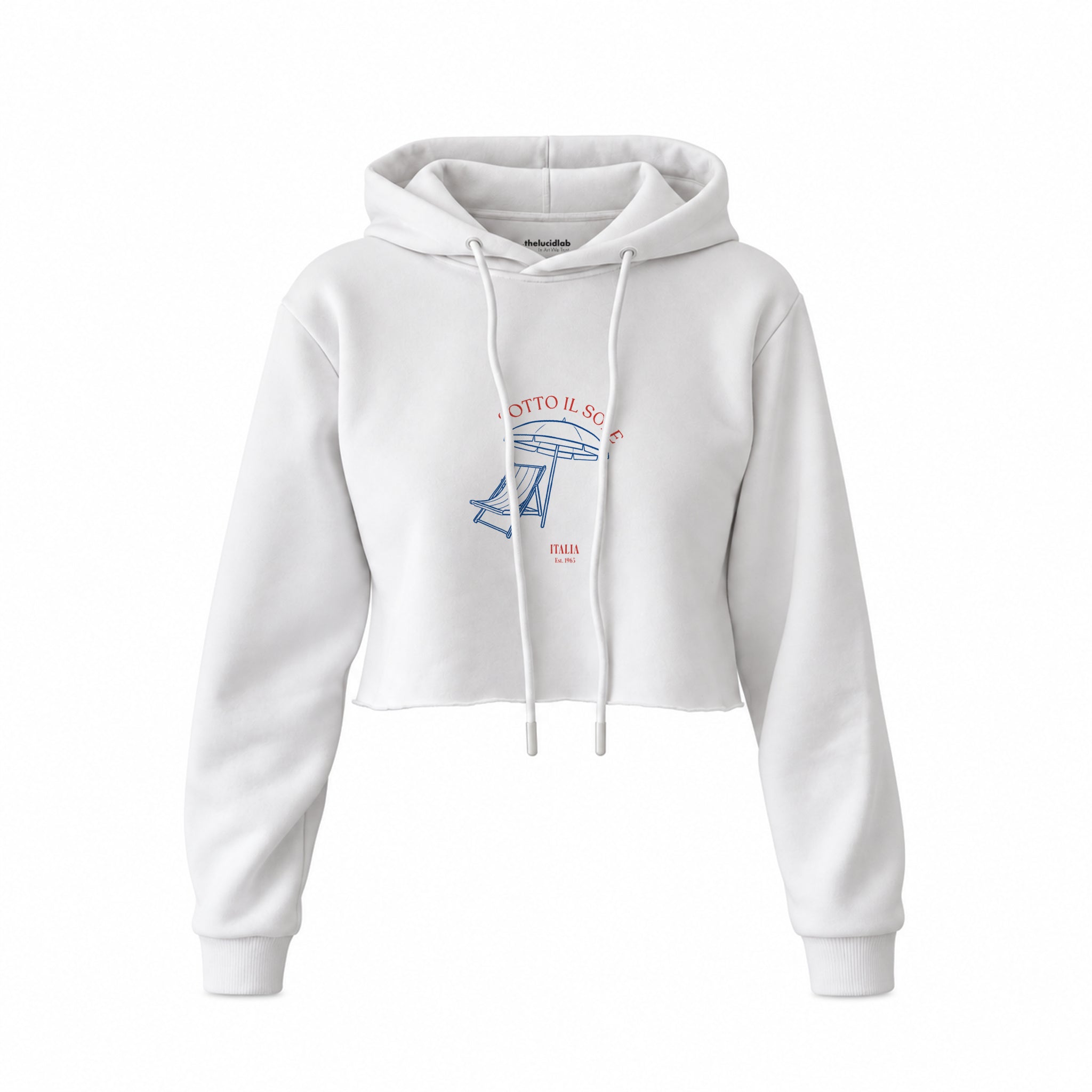 Sotto Il Sole Crop Hoodie — Beyaz — Ön baskı