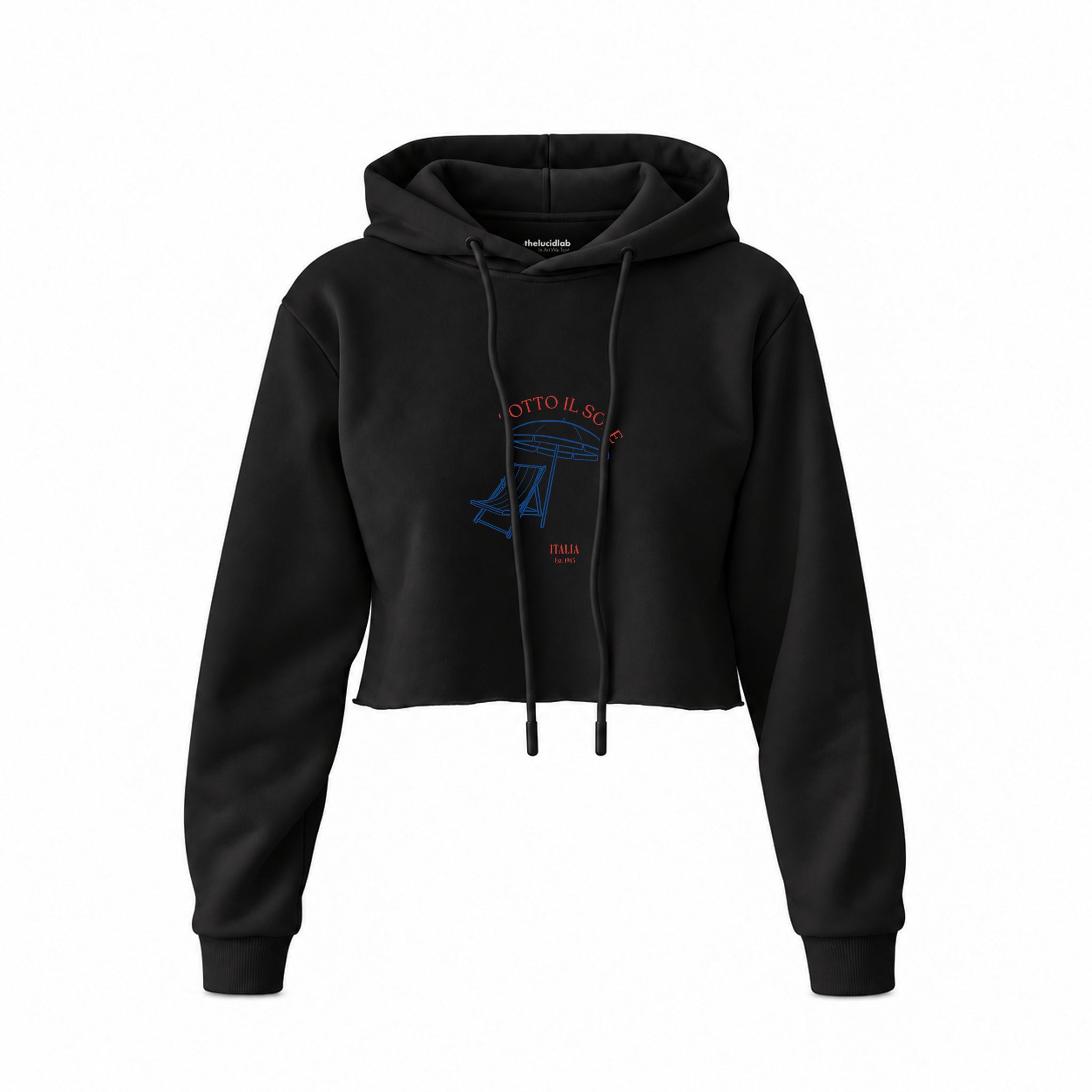 Sotto Il Sole Crop Hoodie — Siyah — Ön baskı