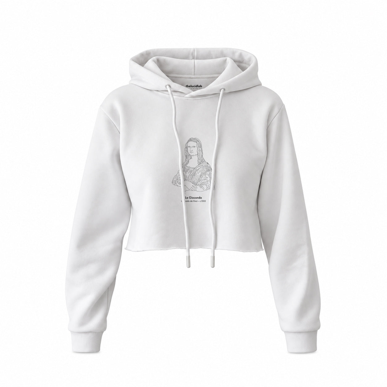 La Gioconda Crop Hoodie — Beyaz — Ön baskı