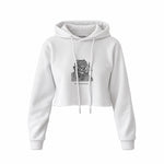 The Ear, The Skull & The Pipe Crop Hoodie — Beyaz — Ön baskı