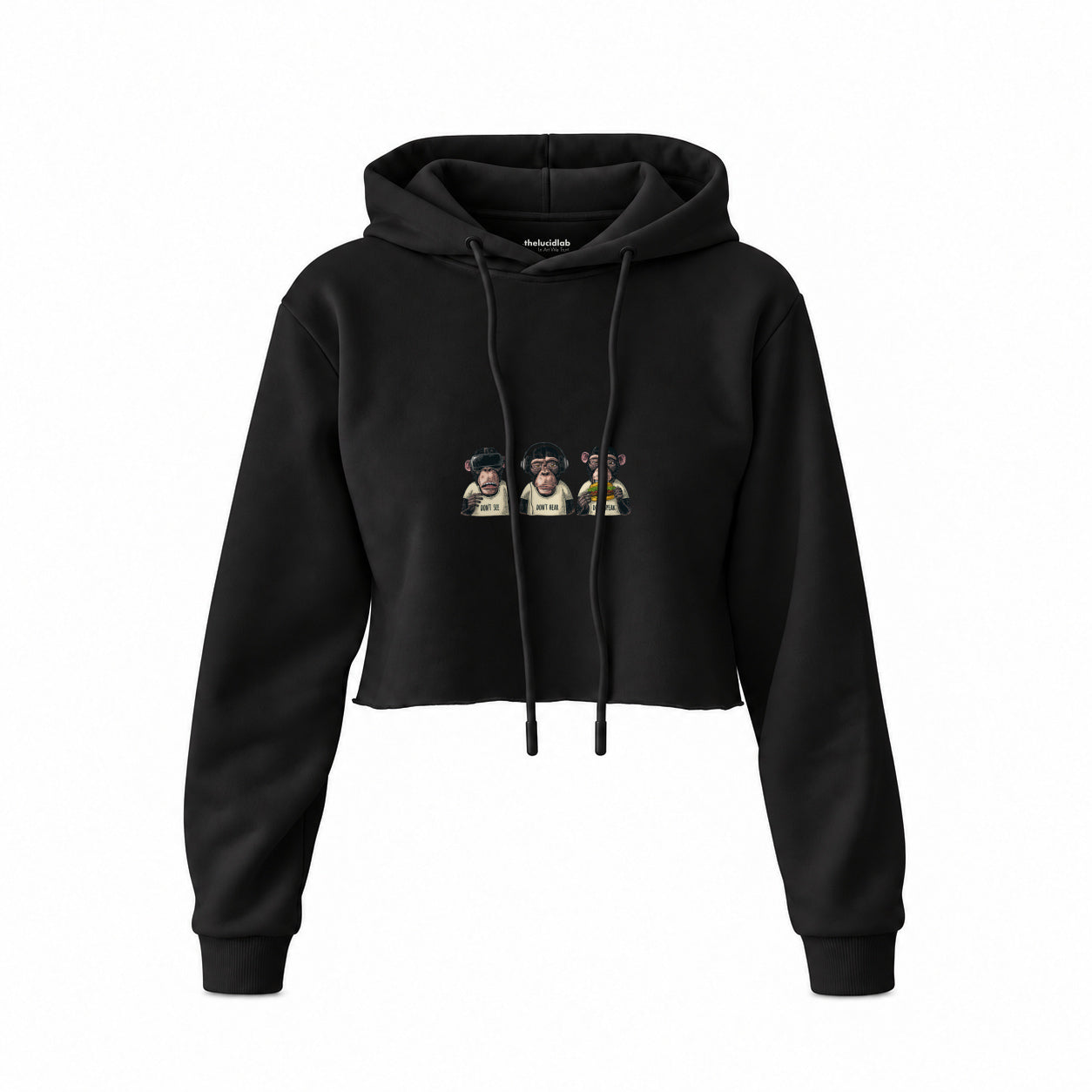 Diplomatic Monkeys Crop Hoodie — Siyah — Ön baskı