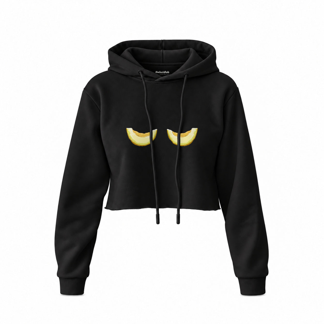 Nice Melons Crop Hoodie — Siyah — Ön baskı