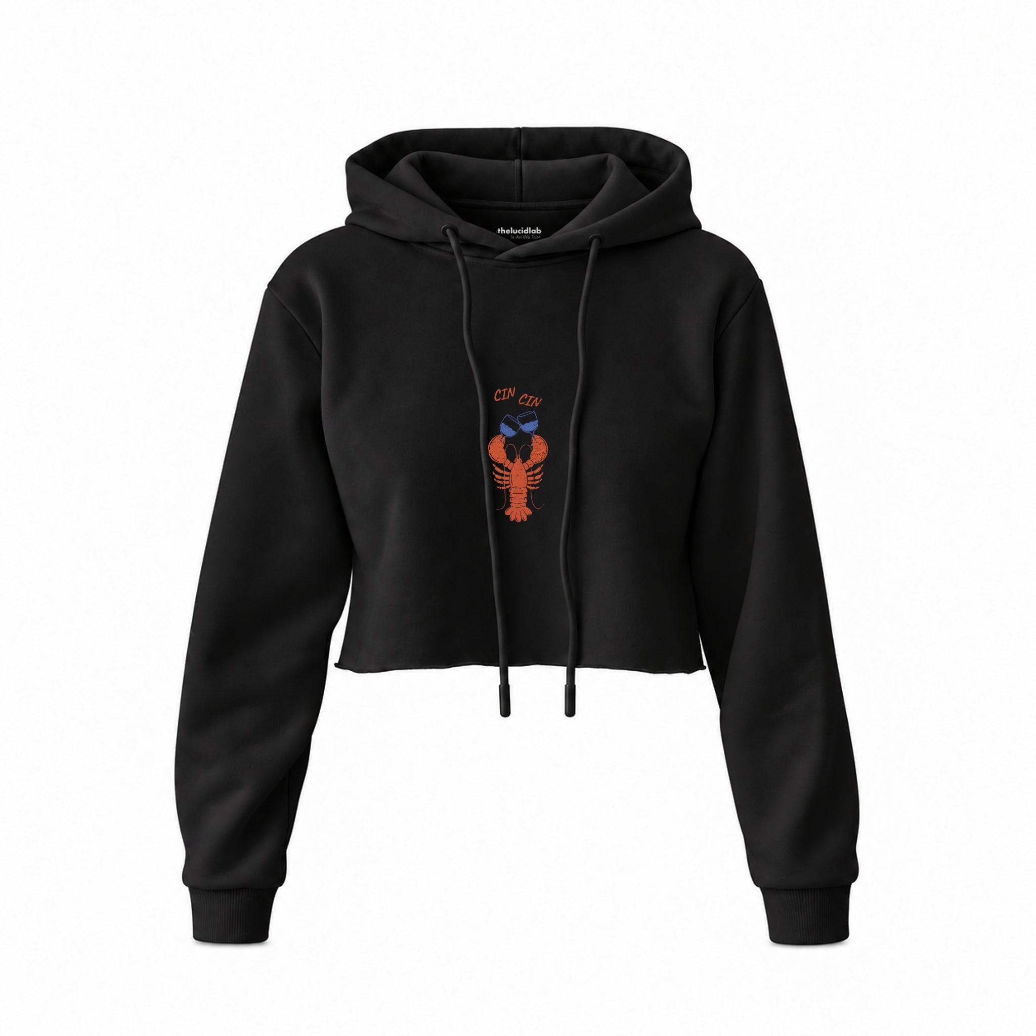 CIN CIN Crop Hoodie — Siyah — Ön baskı