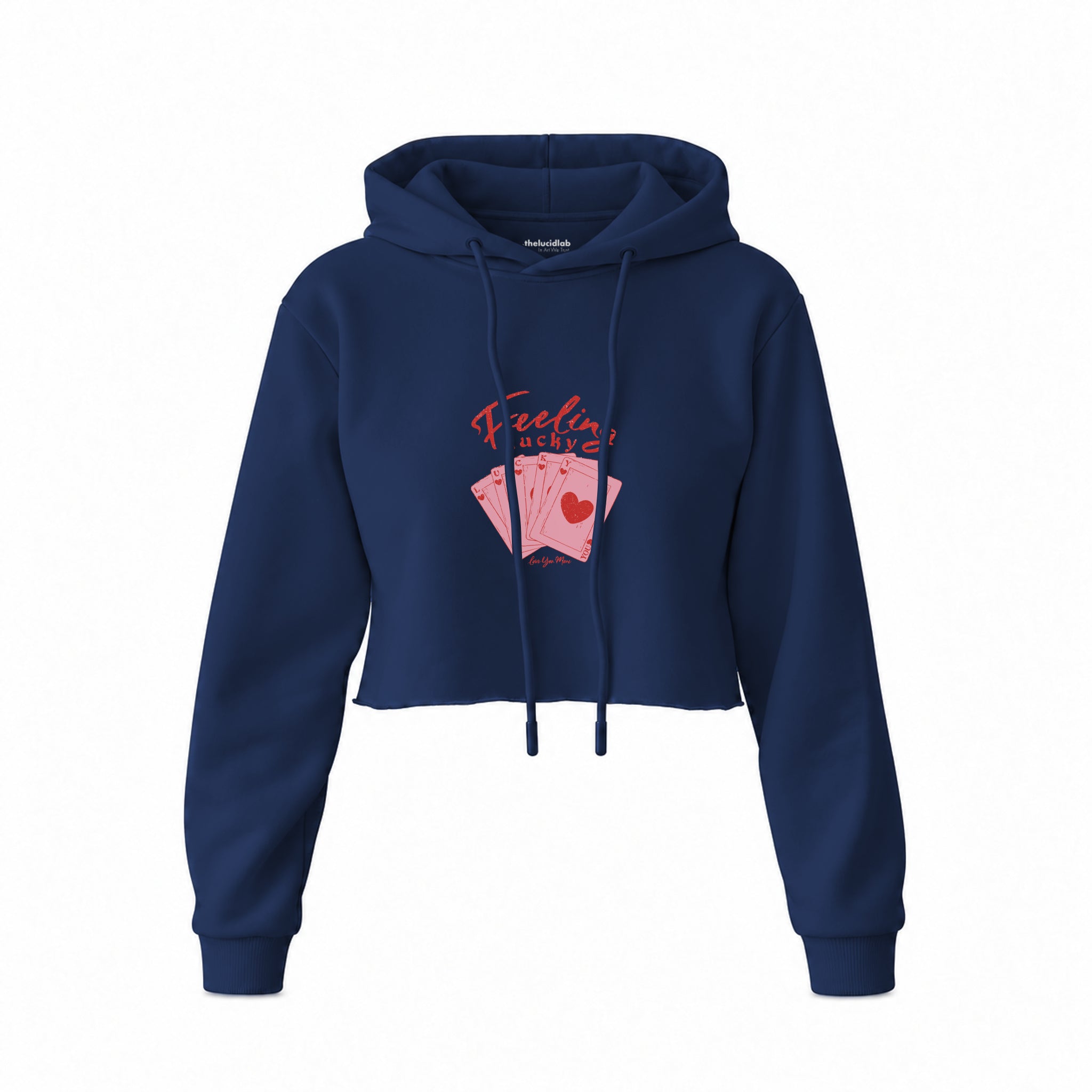 Feeling Lucky Crop Hoodie — Lacivert — Ön baskı