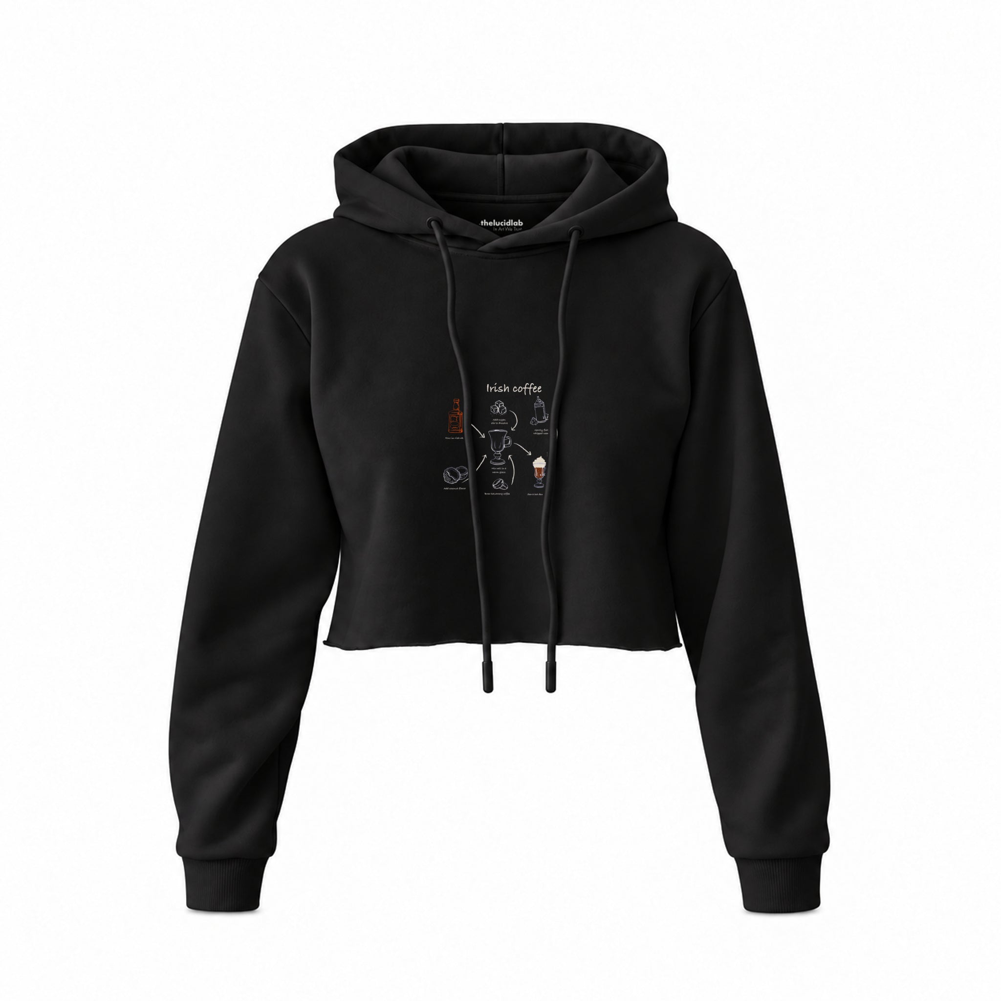 Irish Coffee Crop Hoodie — Siyah — Ön baskı