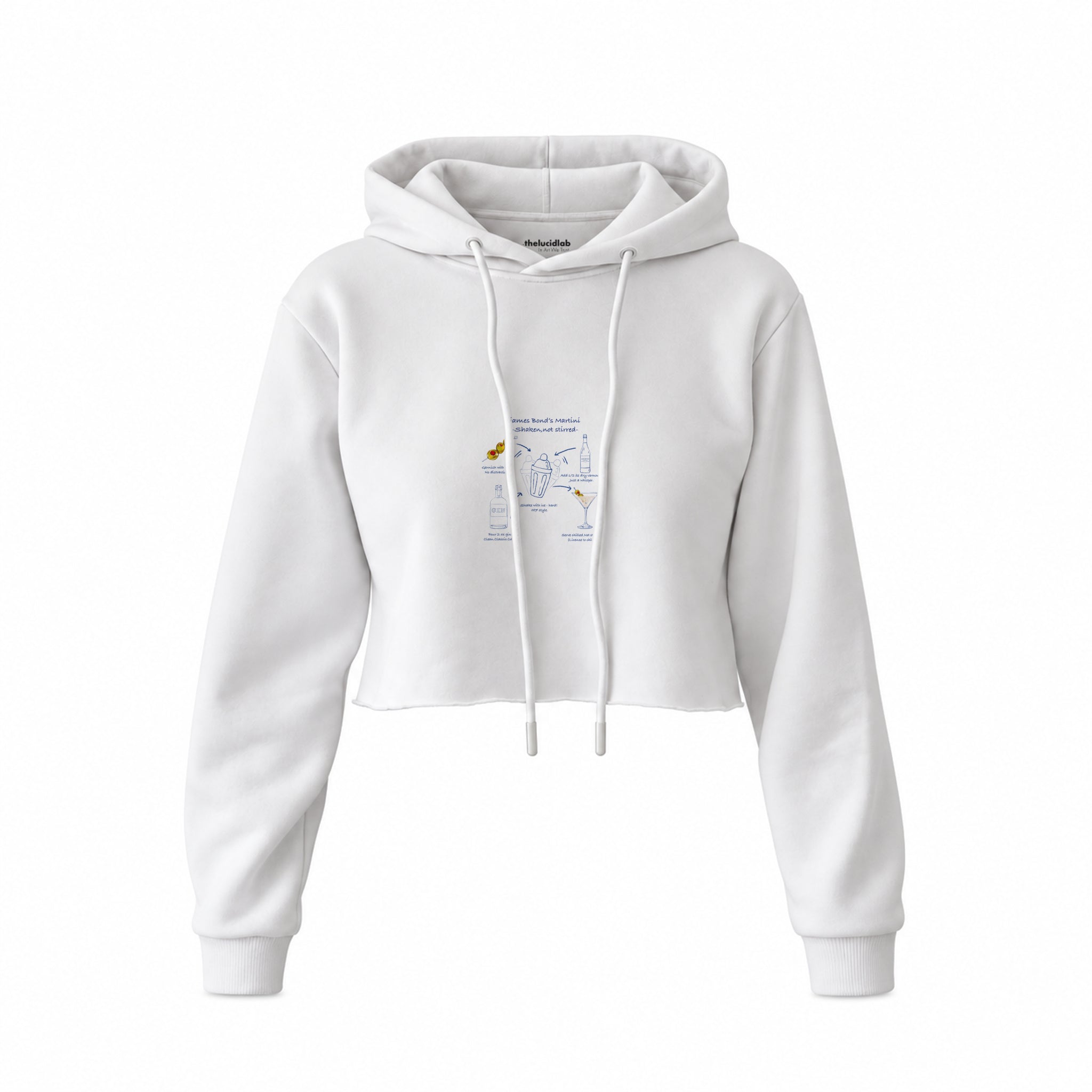 James Bond's Martini Crop Hoodie — Beyaz — Ön baskı
