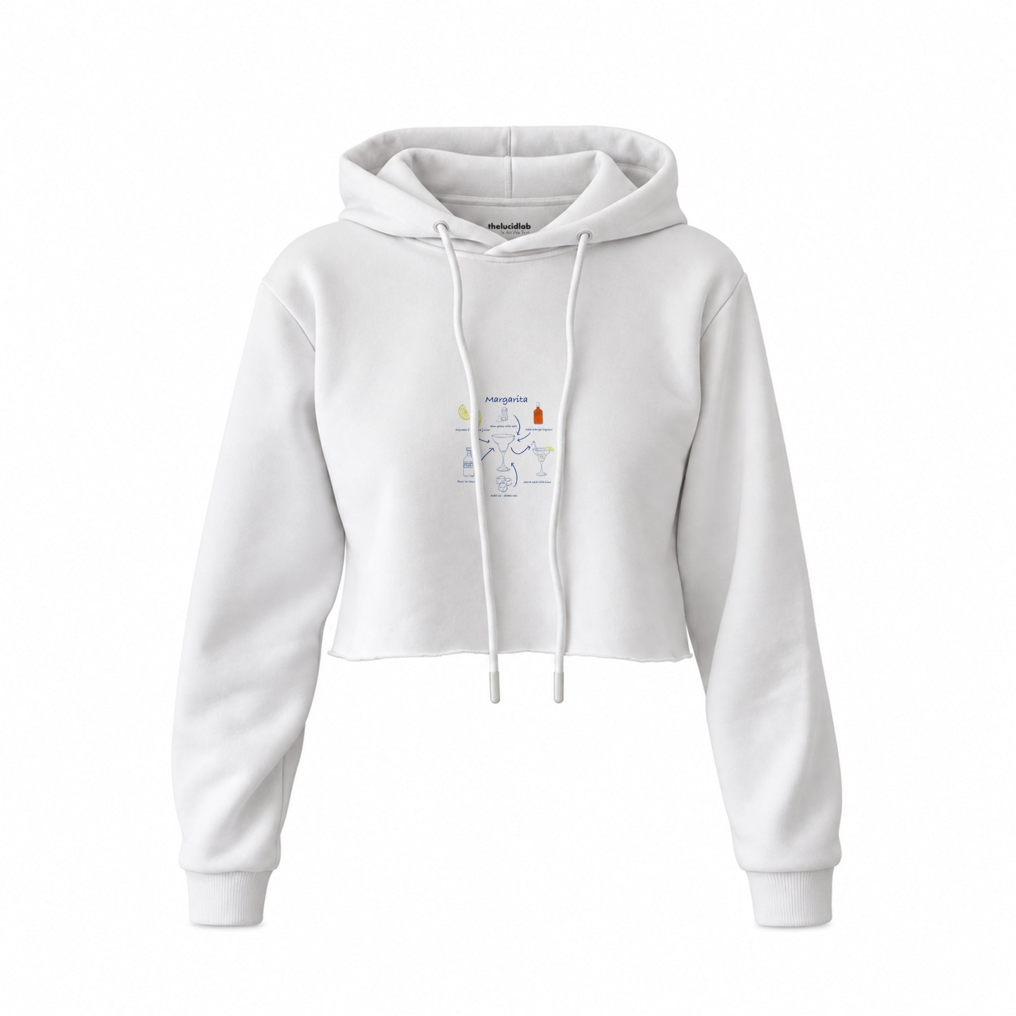 Margarita Crop Hoodie — Beyaz — Ön baskı