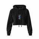 Marine Pattern Study Crop Hoodie — Siyah — Ön baskı