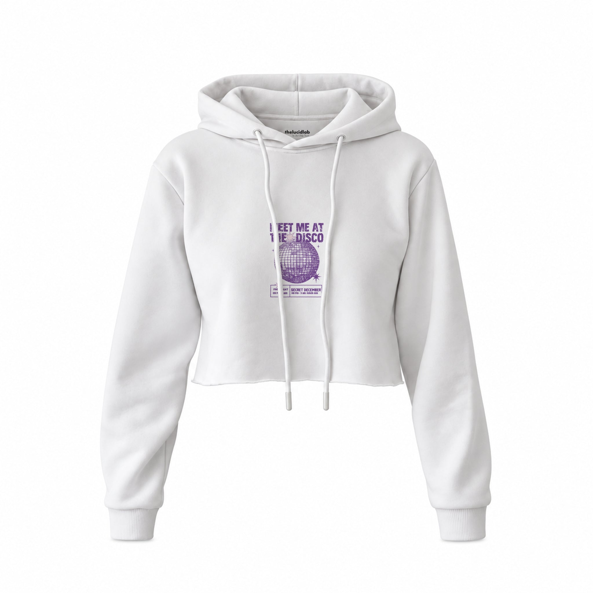 Meet Me At The Disco Crop Hoodie — Beyaz — Ön baskı